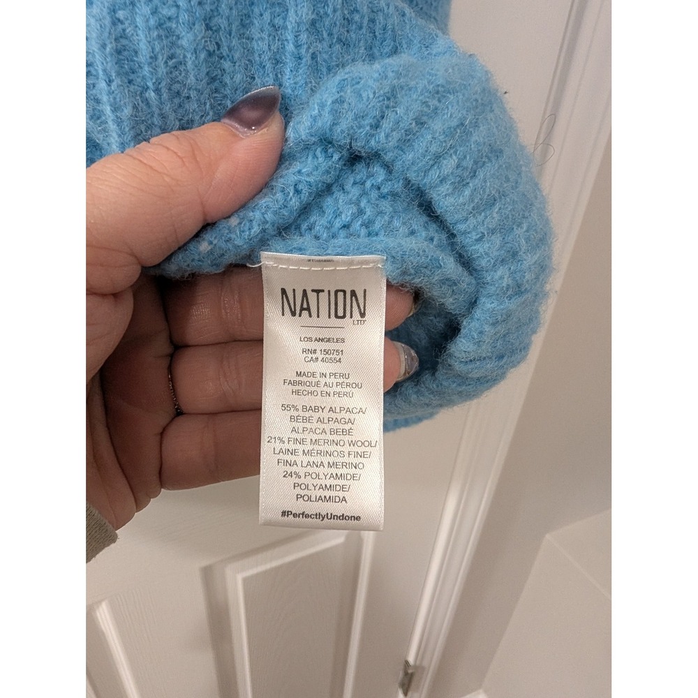 Nation LTD, Antoinette Flounce Wrist Sweater, Sm, Cornflower Blue, Wool/Alpaca - Picture 6 of 7